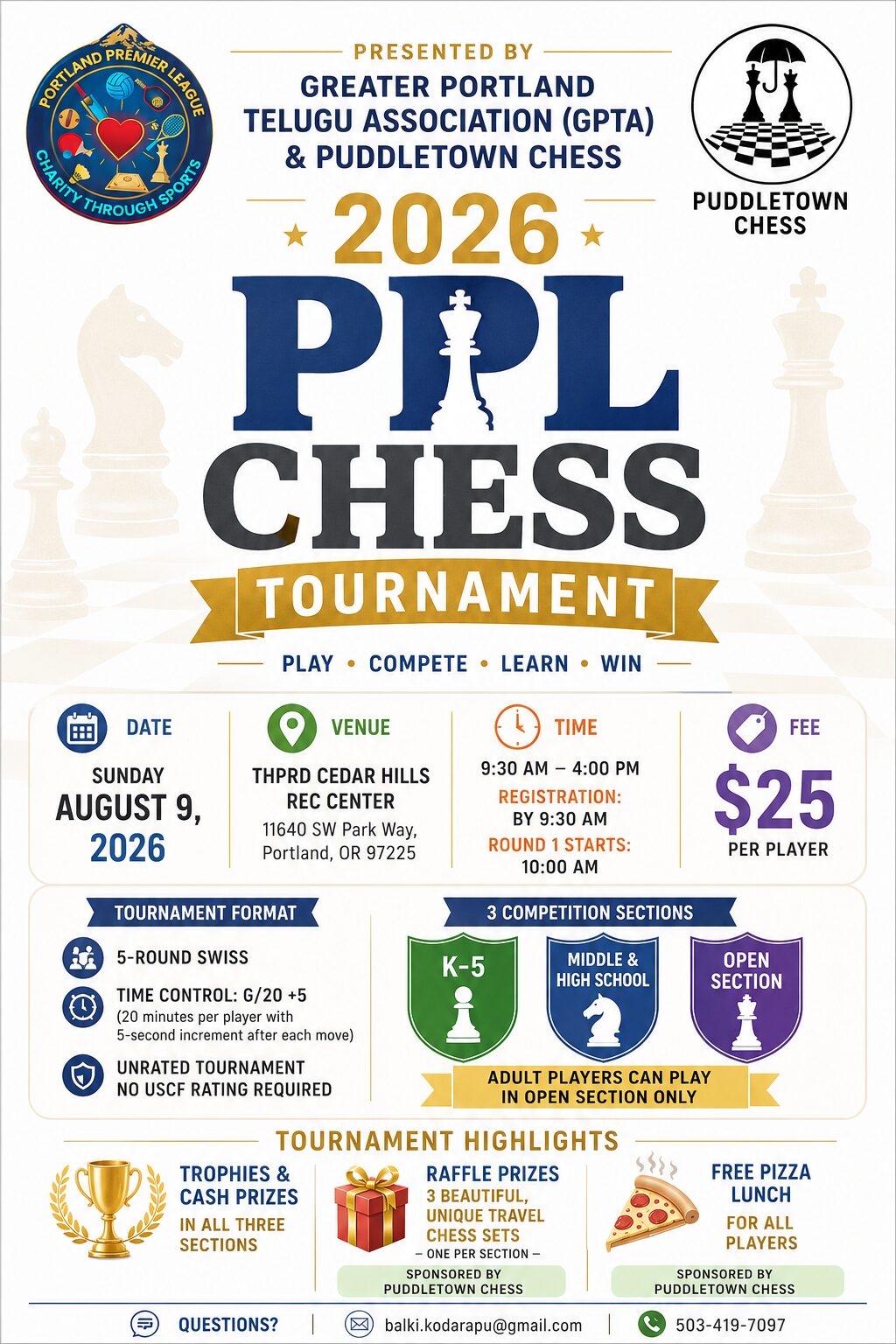 2026 Portland Premier League (PPL) Chess Tournament Presented by GPTA & Puddletown Chess